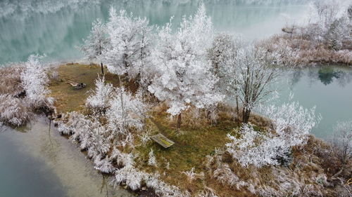 High angle view of frozen lake