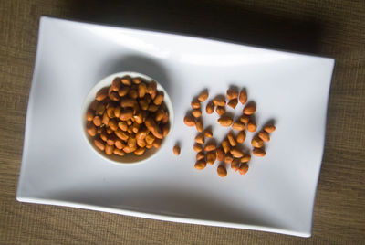 High angle view of dessert in plate on table