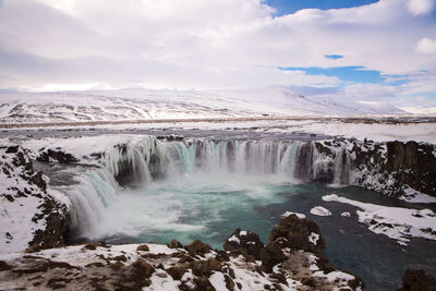 Waterfall godafoss in wintertime in iceland