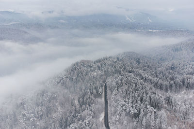 High angle view of snow covered mountain