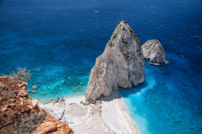 High angle view of rock formation in sea