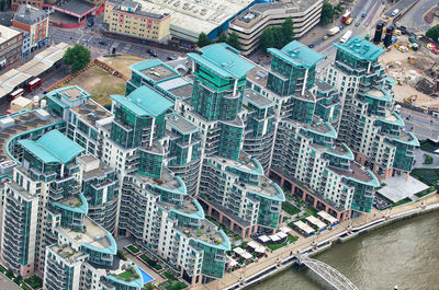 High angle view of buildings in city