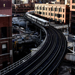 High angle view of railroad tracks in city