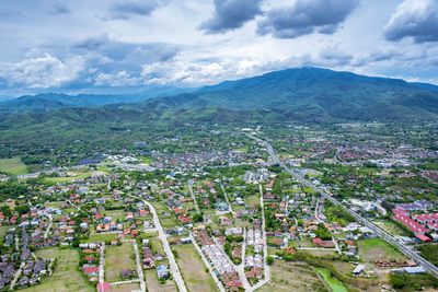 High angle view of townscape against sky