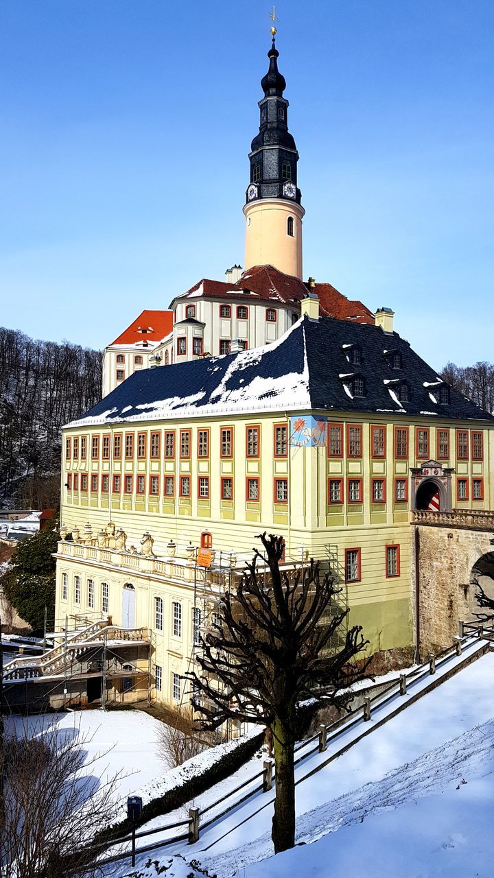 snow, winter, cold temperature, building exterior, architecture, built structure, tree, weather, outdoors, nature, day, no people, sky, bare tree, clear sky