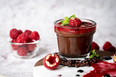 Close-up of strawberries in bowl on table