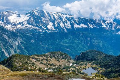 Scenic view of snowcapped mountains against sky