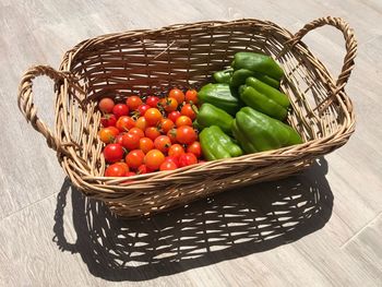 High angle view of vegetables in basket