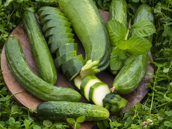 Sliced zuccini on cutting board