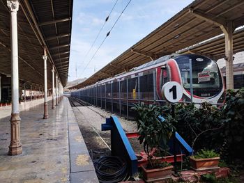 View of railroad station platform against sky