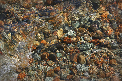 Full frame shot of stones in water