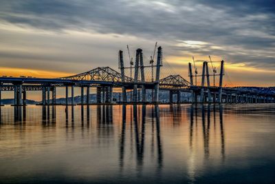 View of suspension bridge at sunset