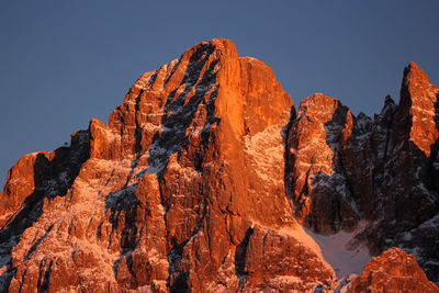 Italy, dolomities unesco heritage. scenic view of snowcapped  montains against clear sky. 