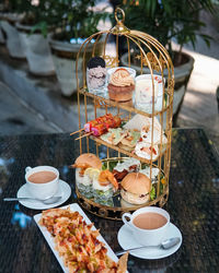 High angle view of drink on table