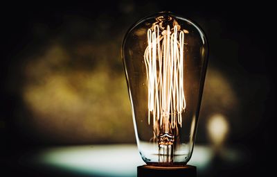 Close-up of illuminated edison light bulb