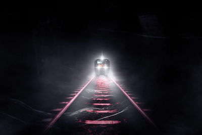 Light trails on road at night