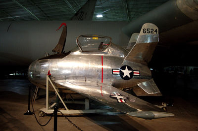 Close-up of airplane at night