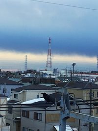 View of cityscape against cloudy sky