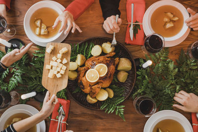 High angle view of food on table