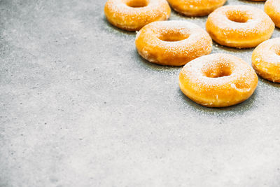 Close-up of donuts on table