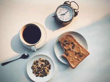 High angle view of breakfast on table