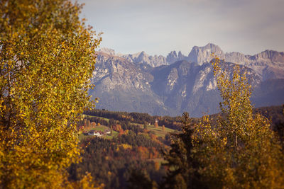 Scenic view of mountains against sky during autumn