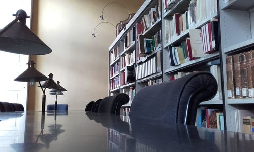 Books on shelf in library