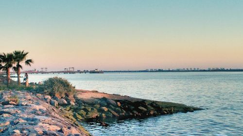 Scenic view of sea against clear sky