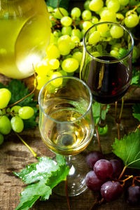 Close-up of grapes in glass on table