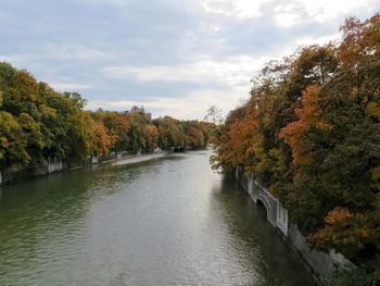 Scenic view of river against cloudy sky