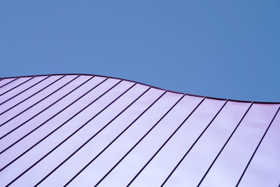 Low angle view of modern building against clear blue sky