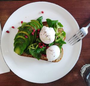 High angle view of breakfast served in plate