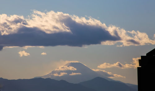 Low angle view of silhouette mountains against sky