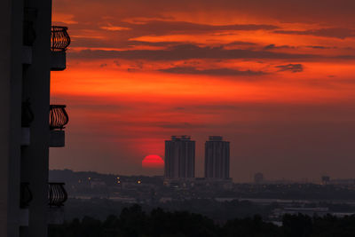 View of city at sunset