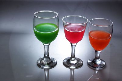 Close-up of drink in glasses on table