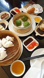 Close-up of food served on table