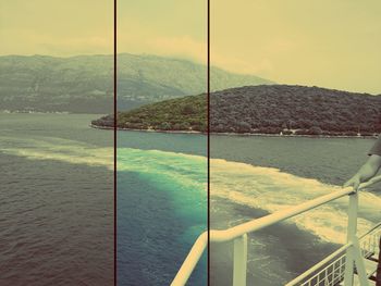 Scenic view of river and mountains against sky