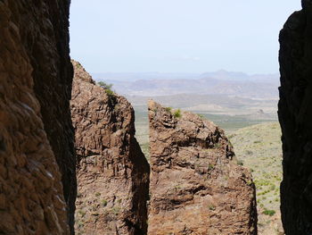 Huge rock formations at big bend national park against sky