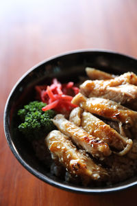 High angle view of food in bowl on table