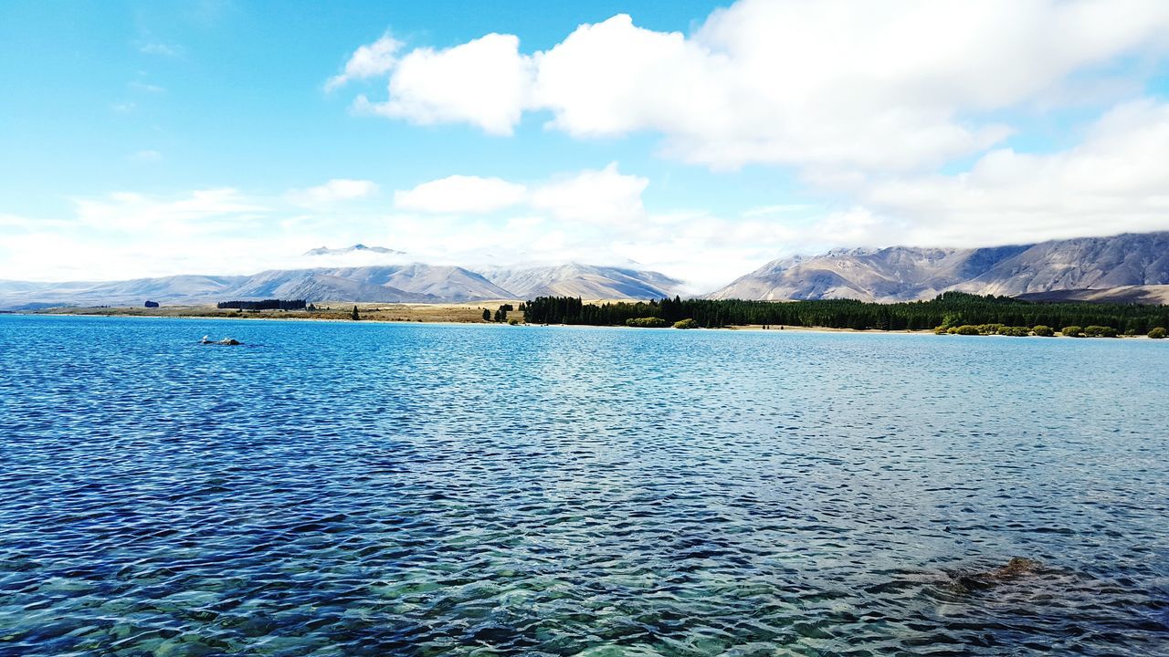 mountain, water, tranquil scene, waterfront, scenics, tranquility, sky, mountain range, beauty in nature, rippled, blue, nature, sea, cloud - sky, lake, cloud, idyllic, day, non-urban scene, outdoors