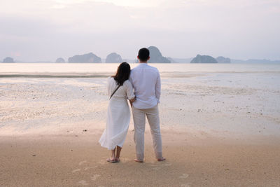 Rear view of women on beach