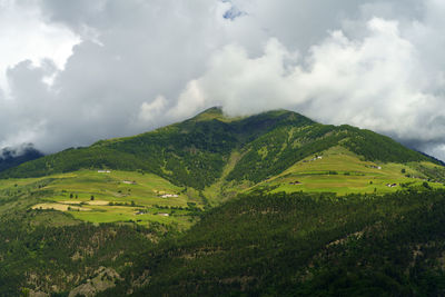 Scenic view of green landscape against sky