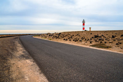 El toston lighthouse, el cotillo, fuerteventura, canary islands, spain. volcanic landscape