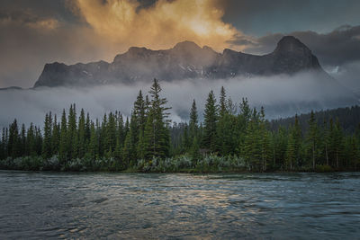 Panoramic view of lake against sky during sunset