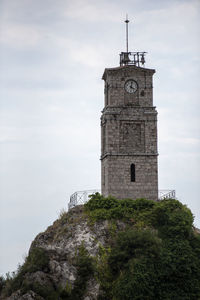 Lighthouse by sea against sky