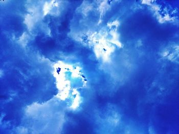 Low angle view of bird flying against blue sky