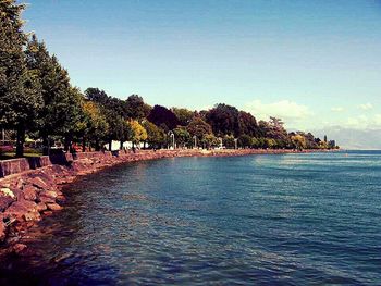 Scenic view of sea against clear sky