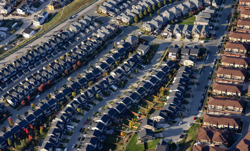 High angle view of buildings in city