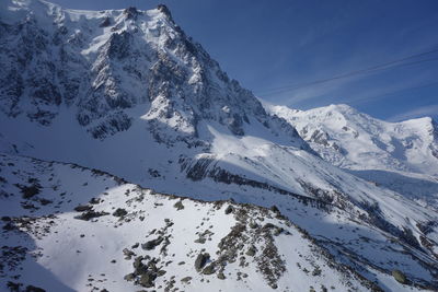 Scenic view of snow covered mountains against sky