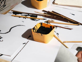 High angle view of pencil on table